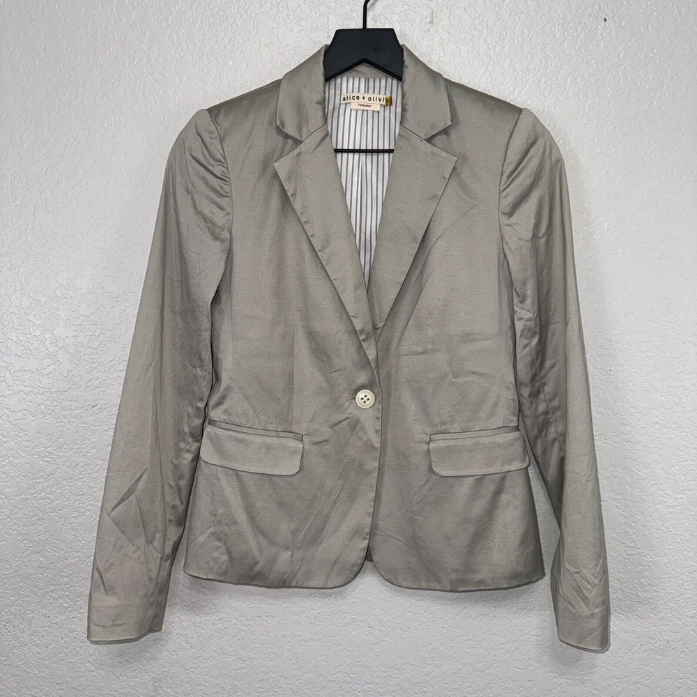 Alice +‎ Olivia Blazer Jacket XS Tan Preppy Cotton Notch Lapel Single Breasted